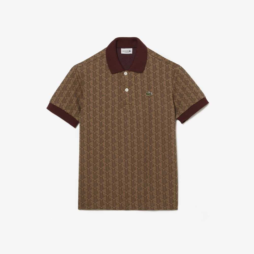 Lacoste Klassiska Fit Monogram Print Beige Vinröda | VCBWQ-0694