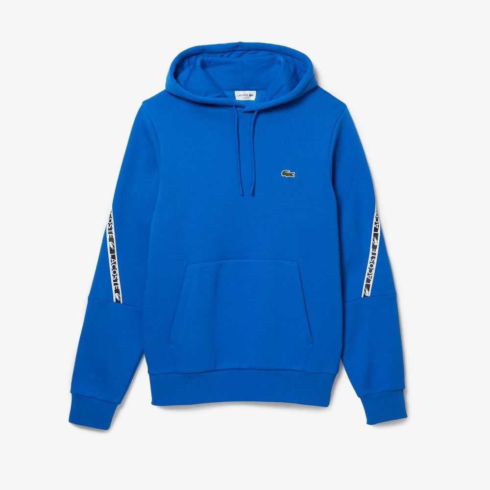 Lacoste Klassiska Fit Printed Bands Hooded Blå | RHTAM-1927