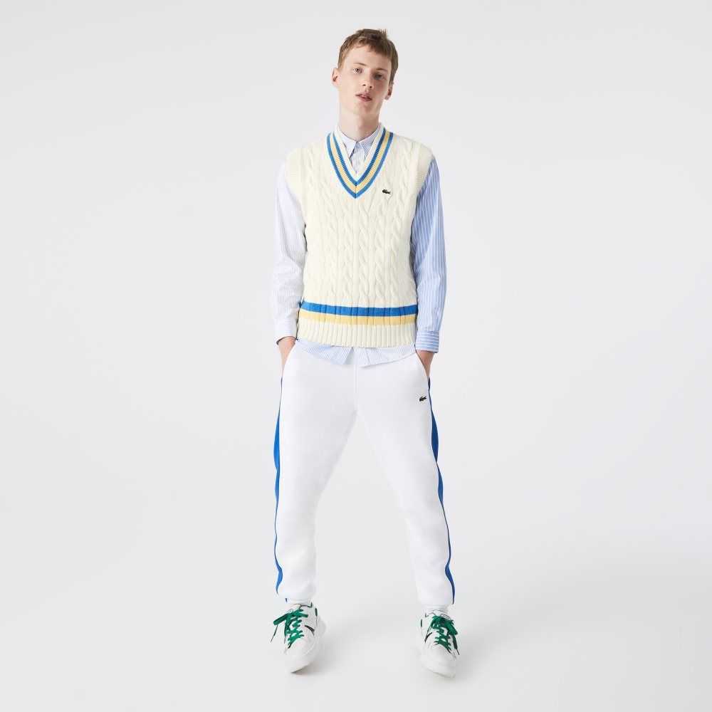 Lacoste Klassiska Fit Ull Vest Vita Gula Blå | KUEAF-1265