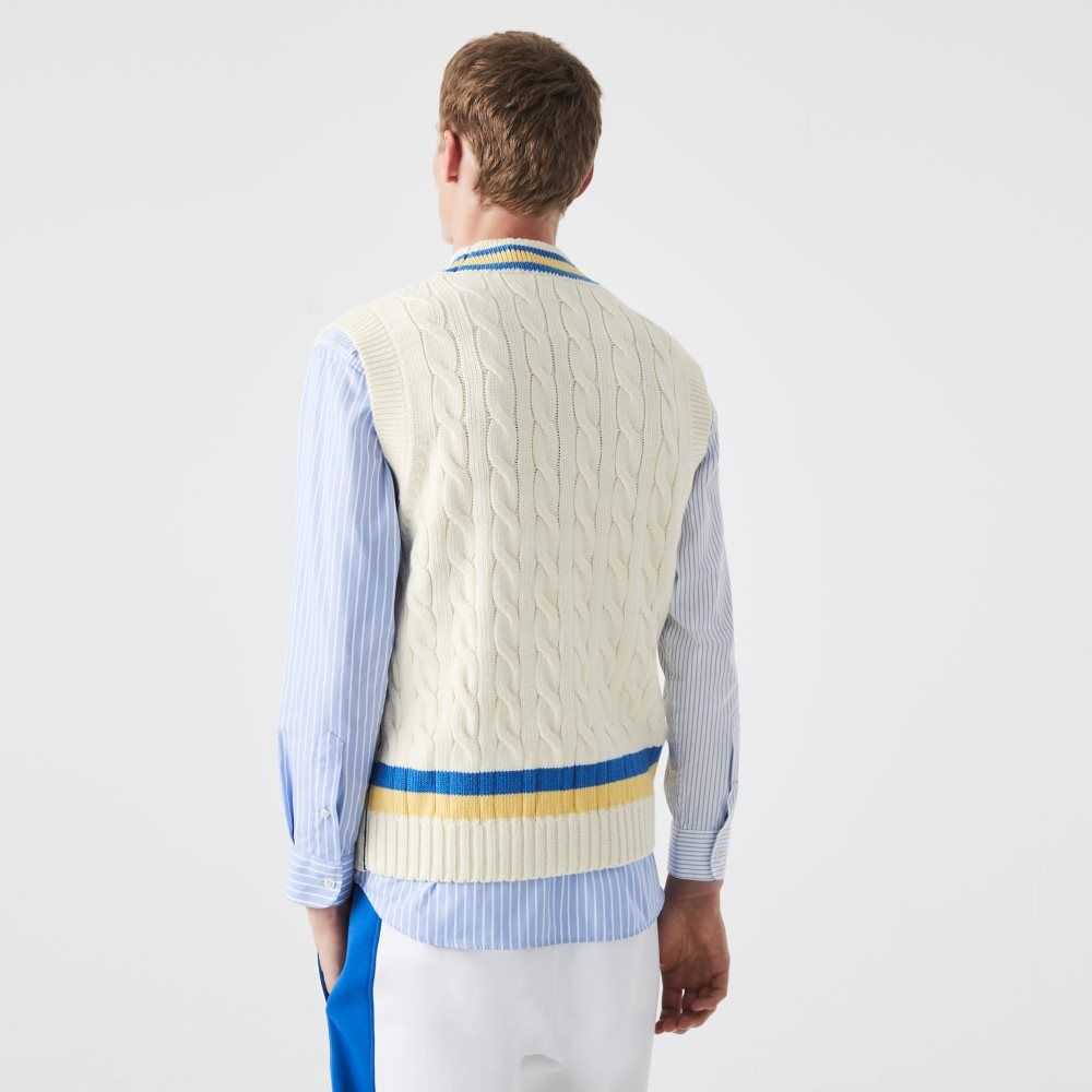 Lacoste Klassiska Fit Ull Vest Vita Gula Blå | KUEAF-1265