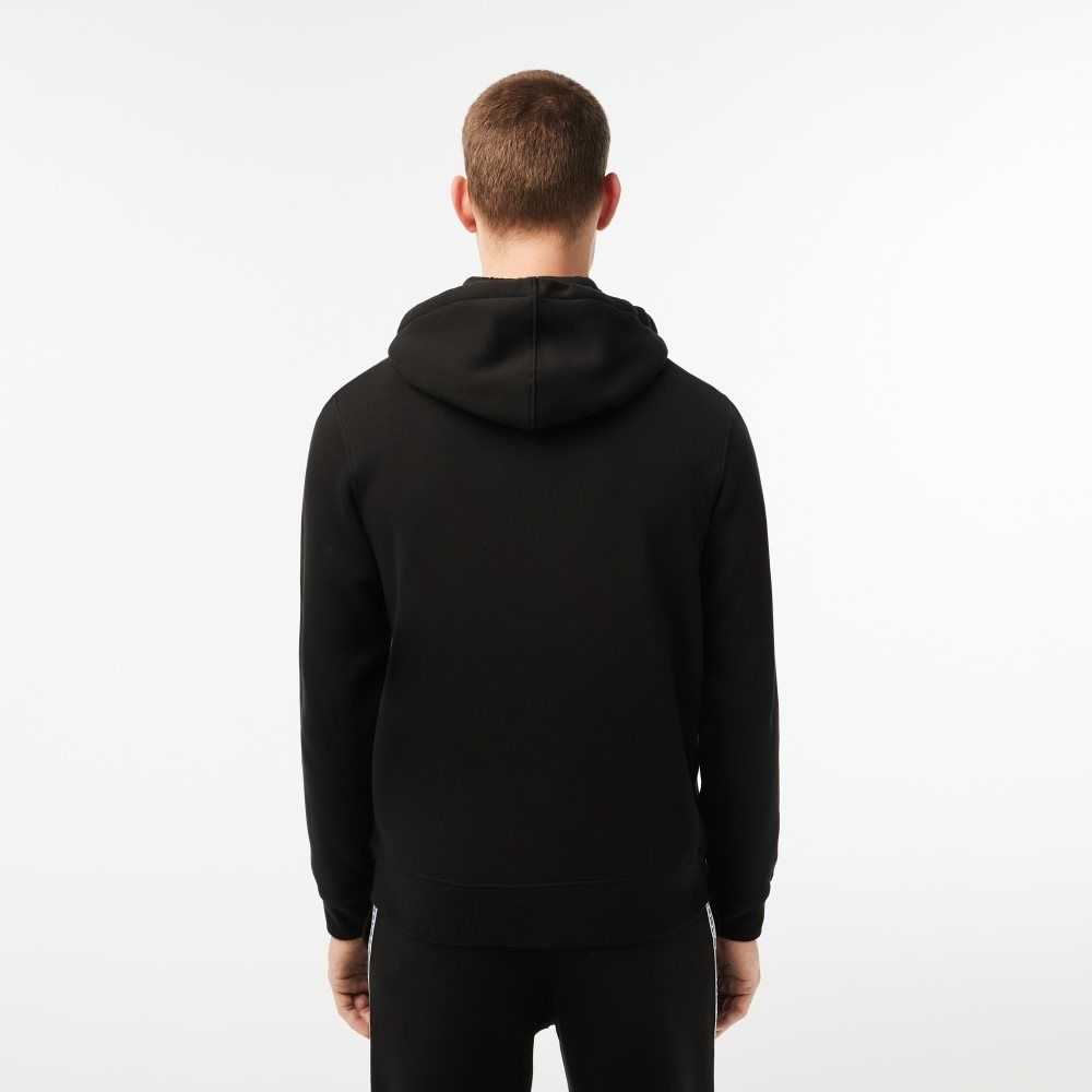 Lacoste Klassiska Fit Zipped Hoodie with Brand Stripes Svarta | OKIBA-1562