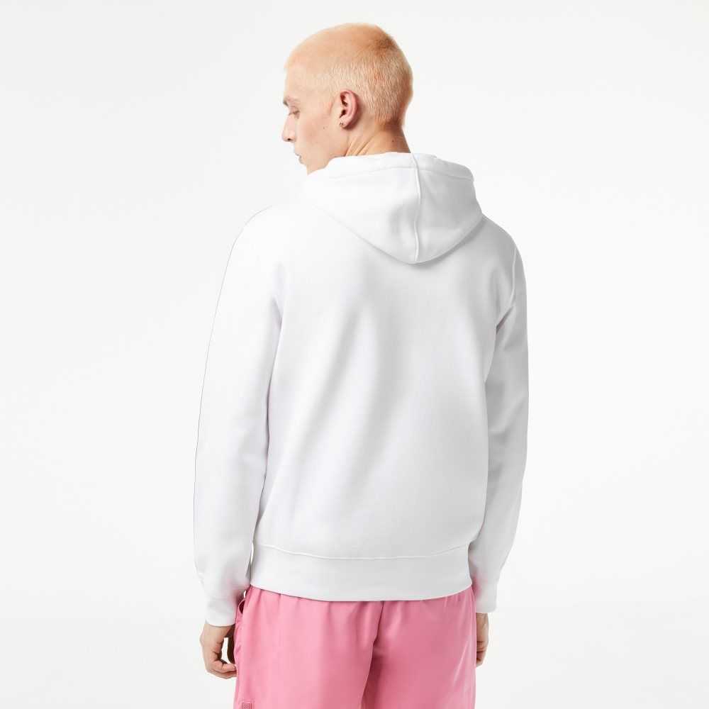 Lacoste Klassiska Fit Zipped Hoodie with Brand Stripes Vita | QOAZH-9718