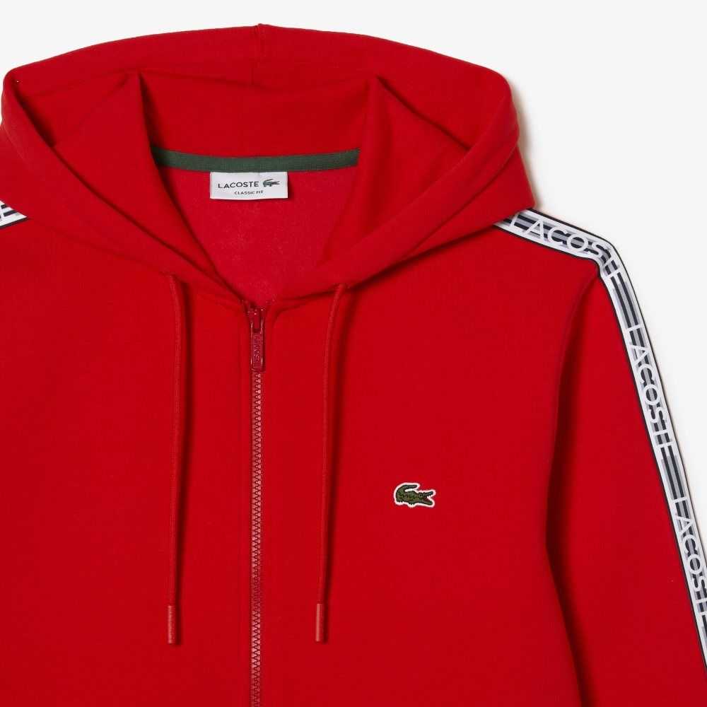 Lacoste Klassiska Fit Zipped Hoodie with Brand Stripes Röda | UVLBM-0769