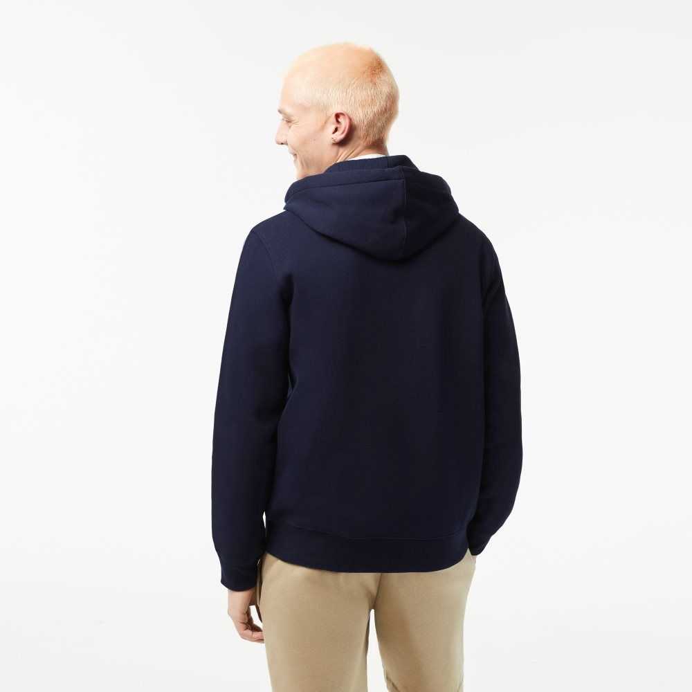 Lacoste Klassiska Fit Zipped Hoodie with Brand Stripes Marinblå Blå | XJMHB-2914