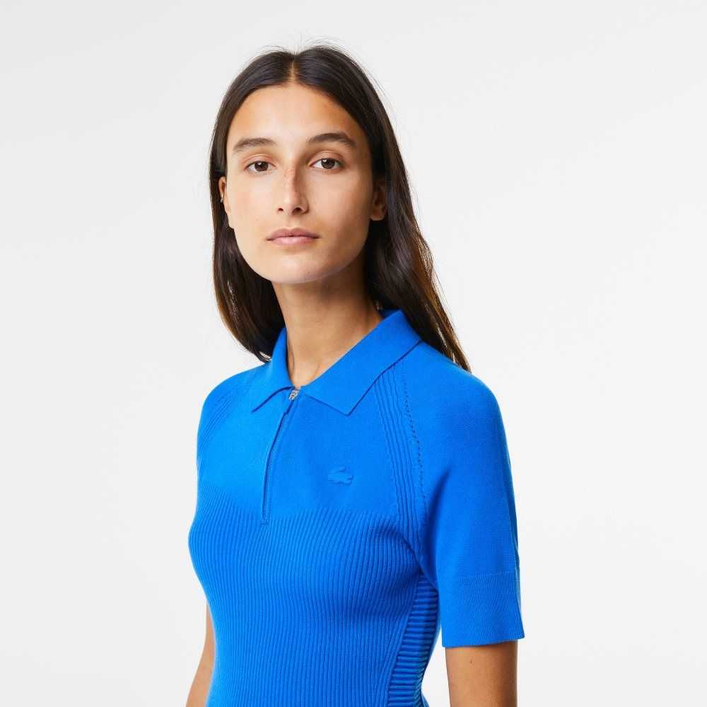 Lacoste Knit Details Front Zip Blå | HLFJV-1792