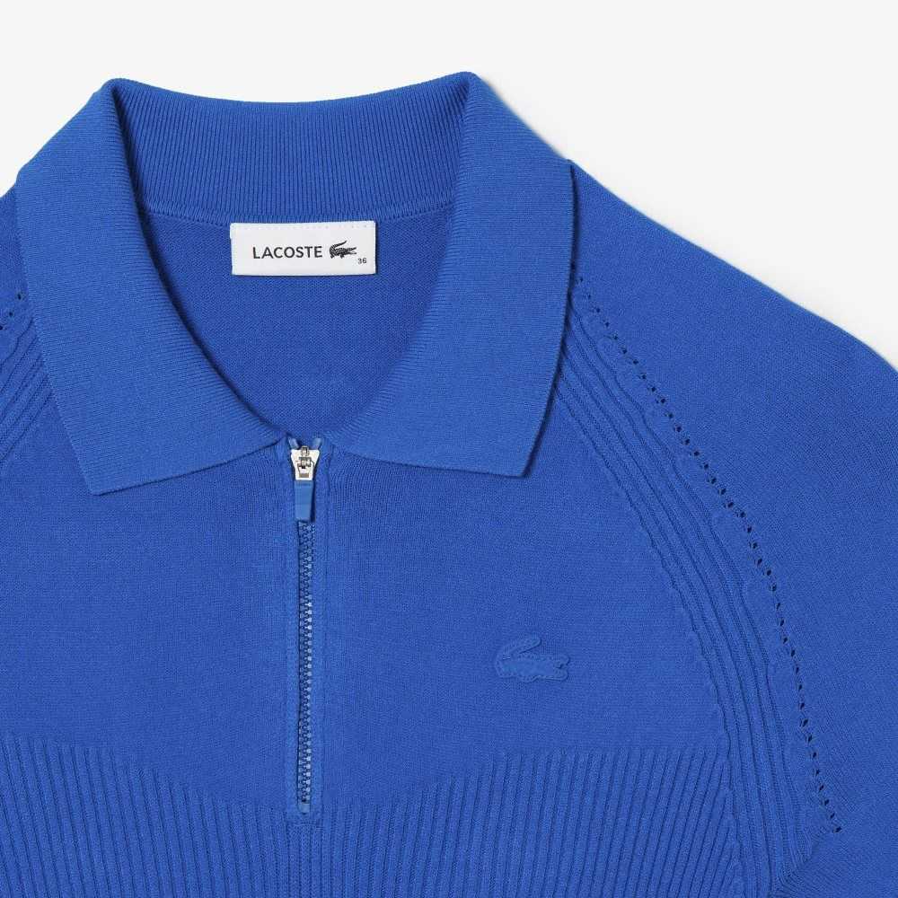 Lacoste Knit Details Front Zip Blå | HLFJV-1792