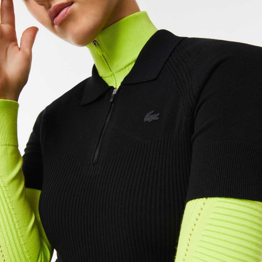 Lacoste Knit Details Front Zip Svarta | ACZOU-9680