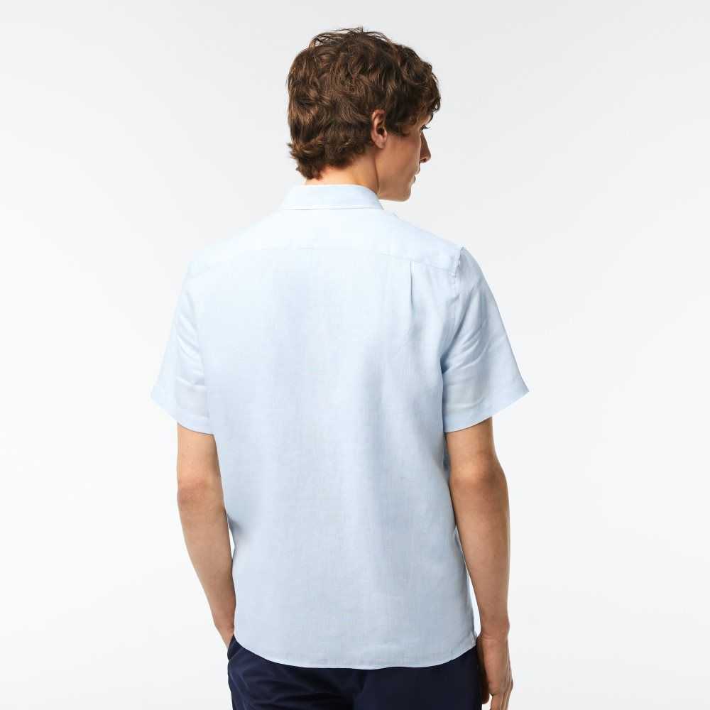 Lacoste Korta Sleeve Linen Ljusblå | MRXIA-1634