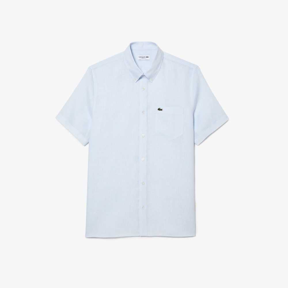 Lacoste Korta Sleeve Linen Ljusblå | MRXIA-1634