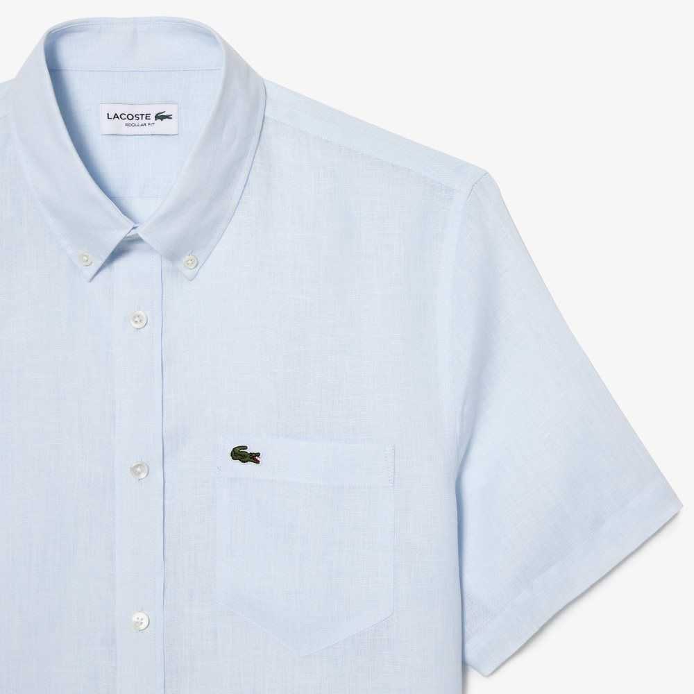 Lacoste Korta Sleeve Linen Ljusblå | MRXIA-1634