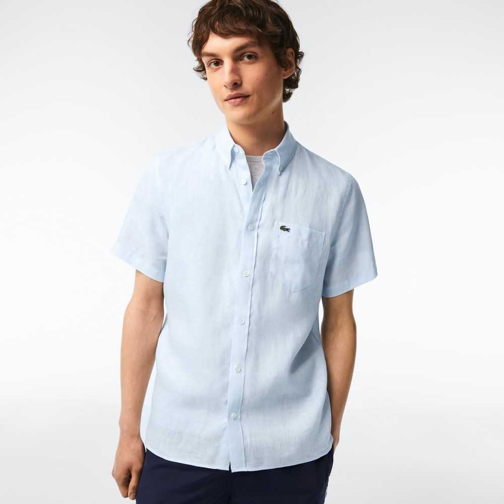 Lacoste Korta Sleeve Linen Ljusblå | MRXIA-1634