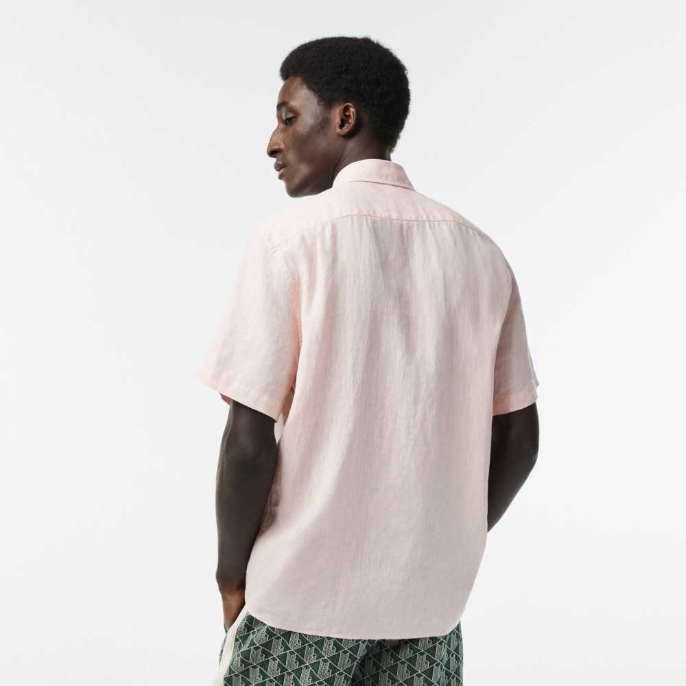 Lacoste Korta Sleeve Linen Ljusrosa | IYXCW-3461