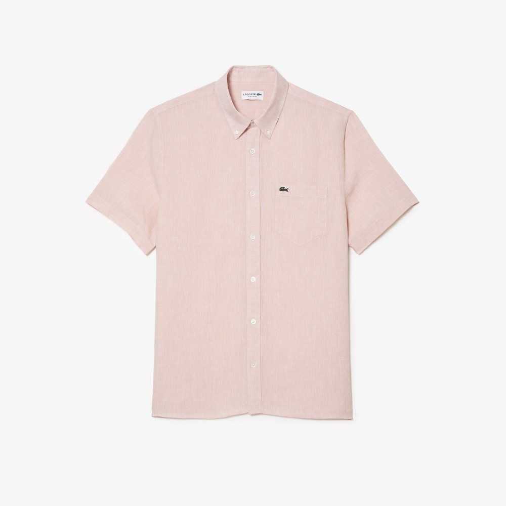 Lacoste Korta Sleeve Linen Ljusrosa | IYXCW-3461