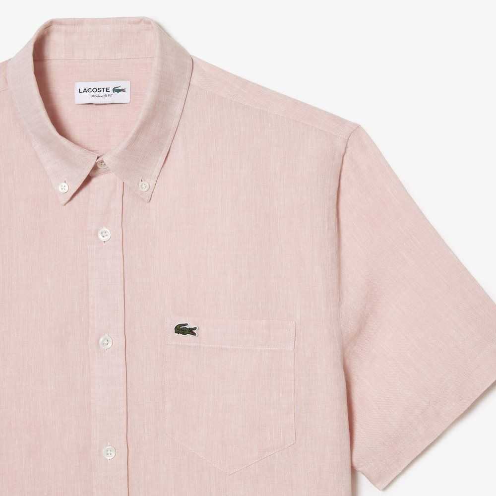 Lacoste Korta Sleeve Linen Ljusrosa | IYXCW-3461