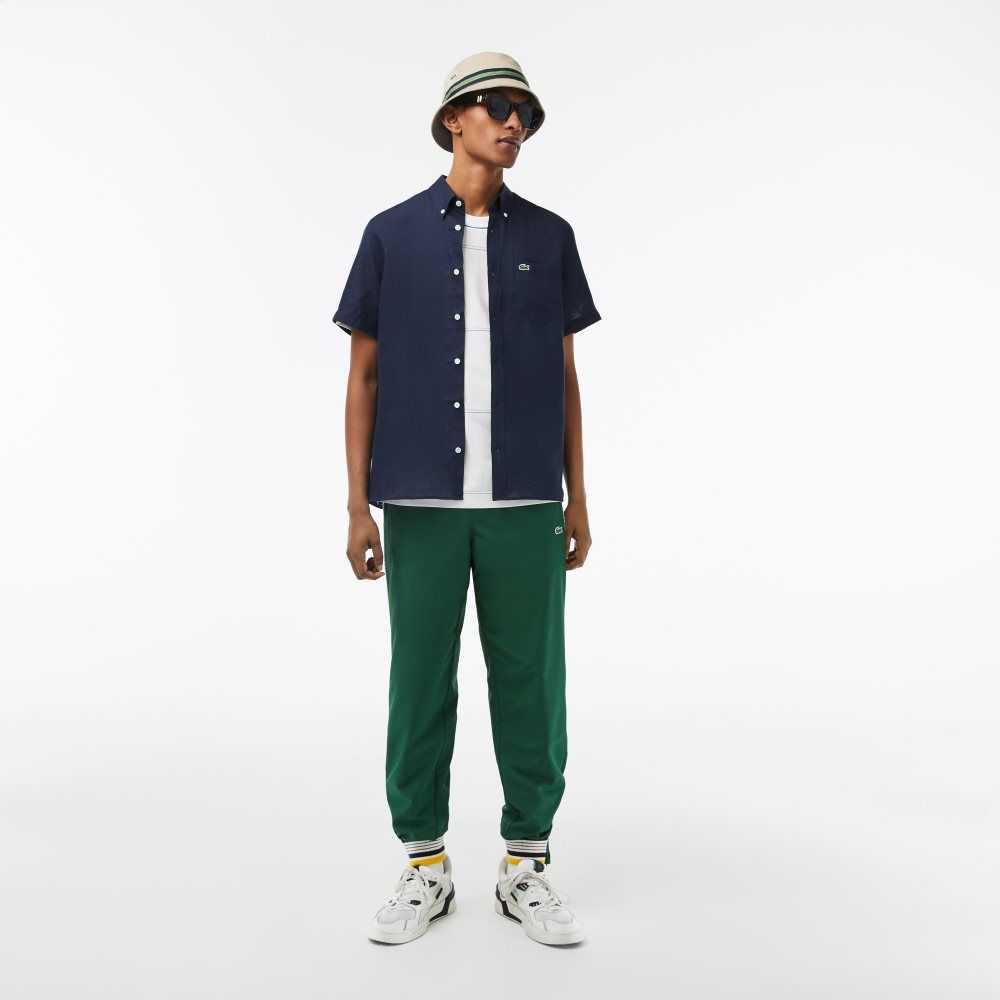 Lacoste Korta Sleeve Linen Marinblå Blå | IZXFH-7418