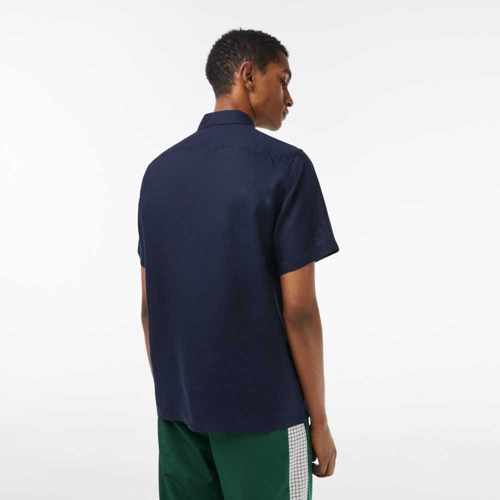 Lacoste Korta Sleeve Linen Marinblå Blå | IZXFH-7418