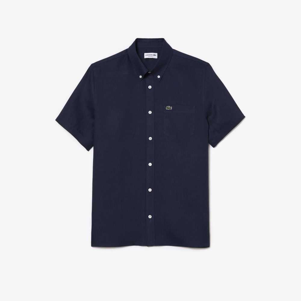 Lacoste Korta Sleeve Linen Marinblå Blå | IZXFH-7418