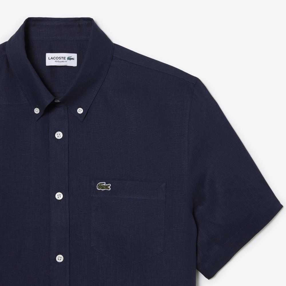 Lacoste Korta Sleeve Linen Marinblå Blå | IZXFH-7418