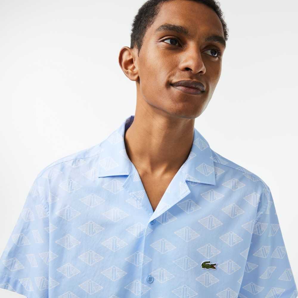 Lacoste Korta Sleeve Monogram Print Blå Vita | LQEDU-7416