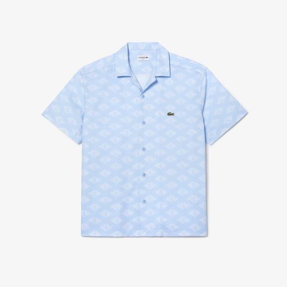 Lacoste Korta Sleeve Monogram Print Blå Vita | LQEDU-7416