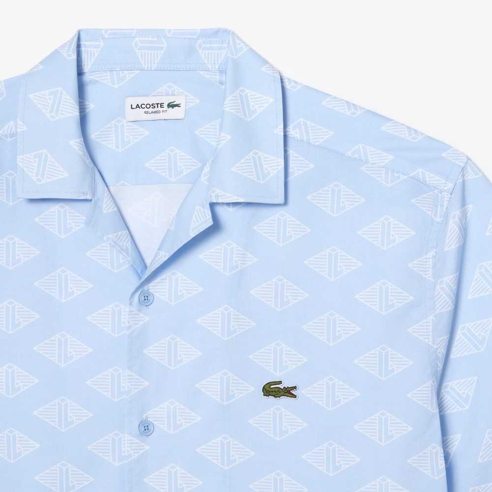 Lacoste Korta Sleeve Monogram Print Blå Vita | LQEDU-7416