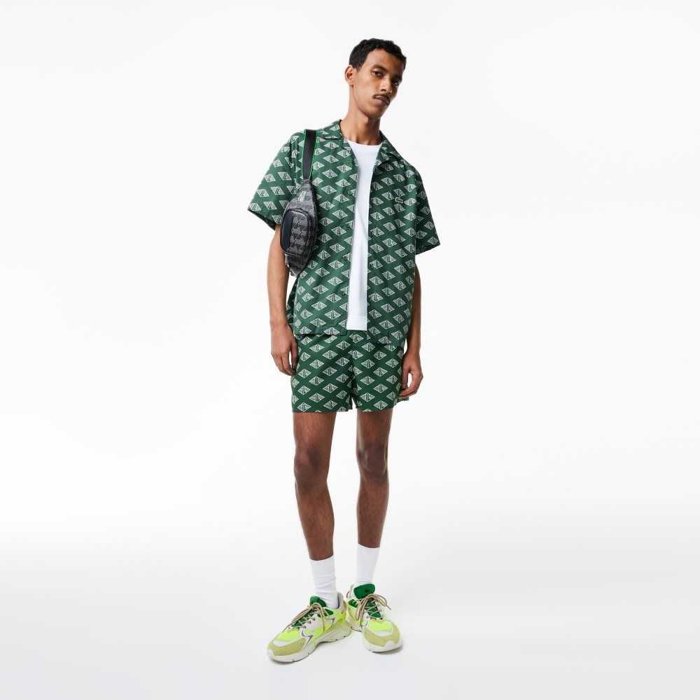 Lacoste Korta Sleeve Monogram Print Gröna Vita | XVDNL-8475