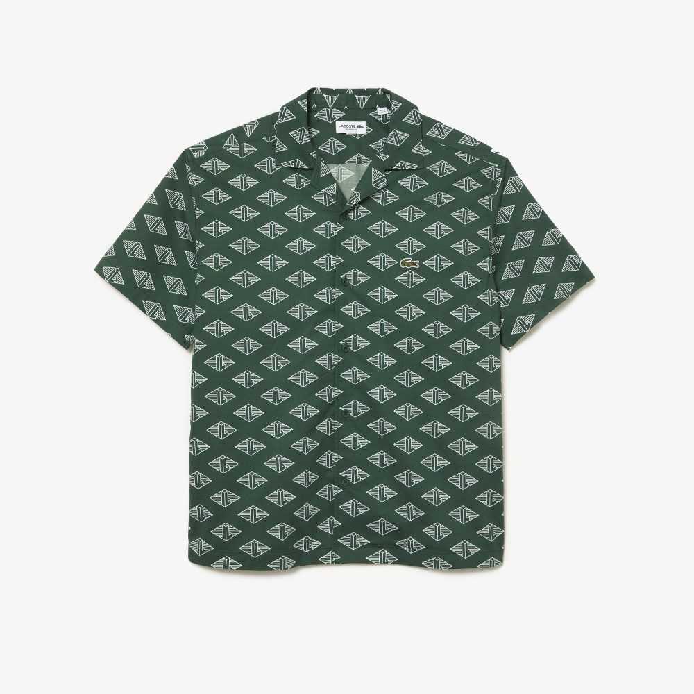 Lacoste Korta Sleeve Monogram Print Gröna Vita | XVDNL-8475