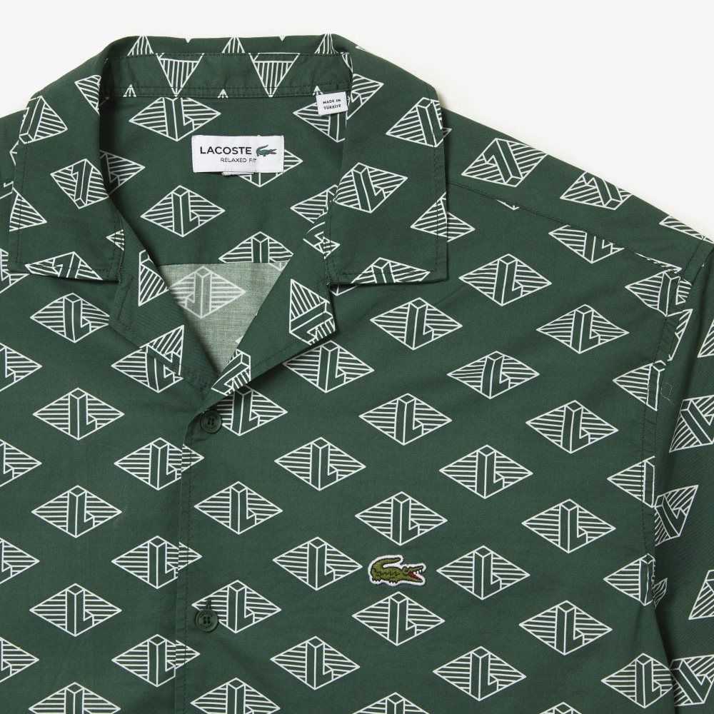 Lacoste Korta Sleeve Monogram Print Gröna Vita | XVDNL-8475