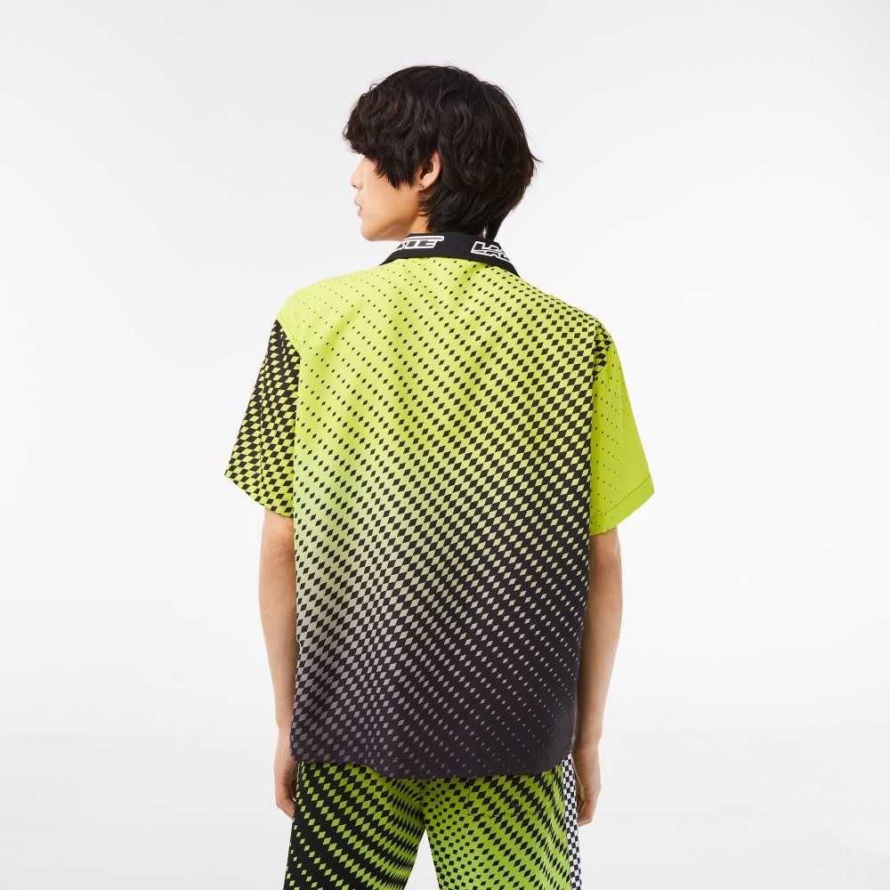 Lacoste Korta Sleeve Ombre Checkerboard Print Gula Svarta | RAMGS-6830