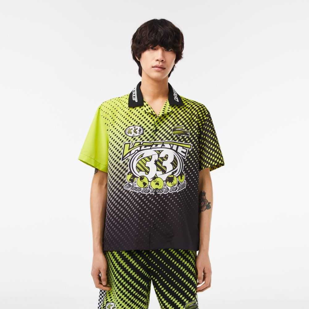 Lacoste Korta Sleeve Ombre Checkerboard Print Gula Svarta | RAMGS-6830