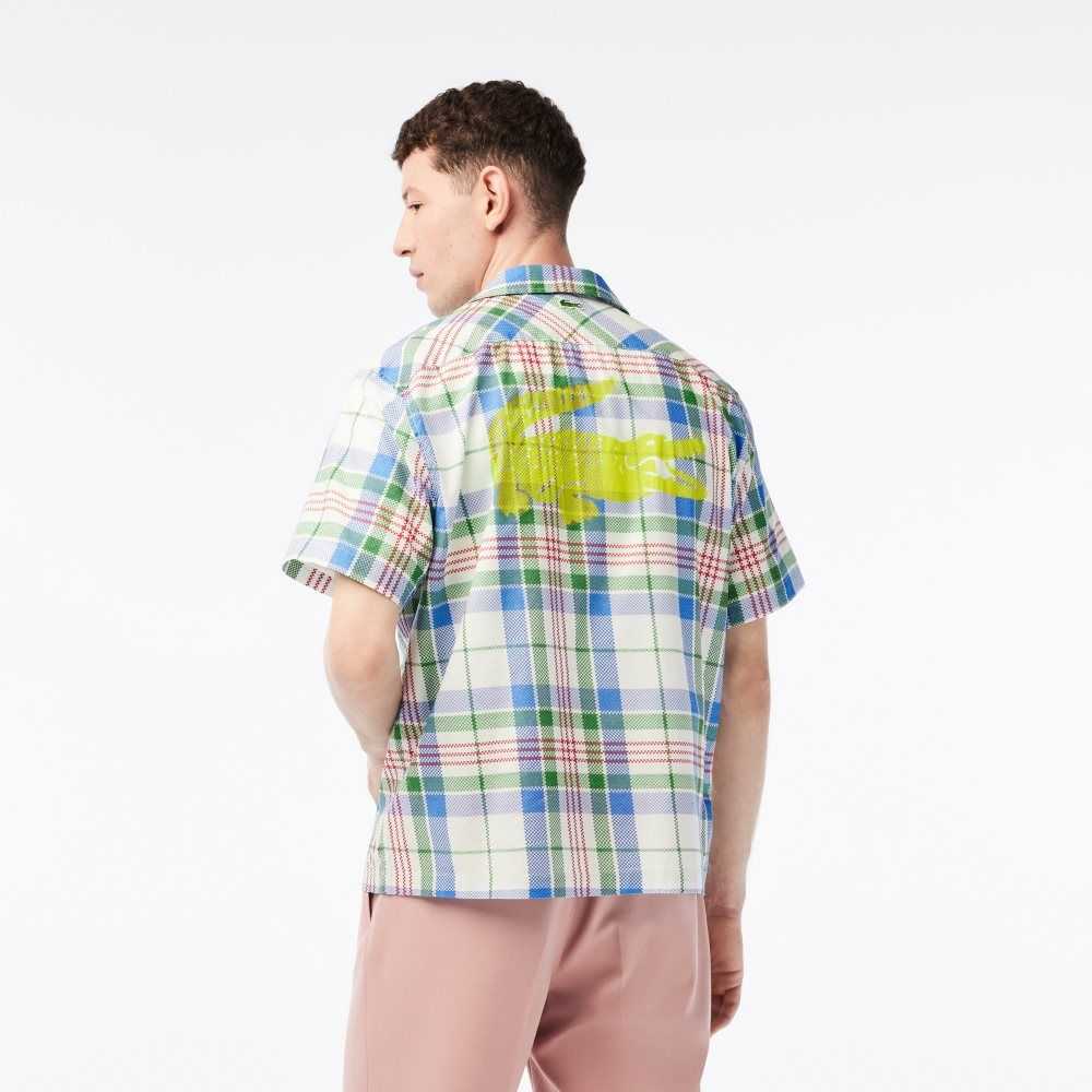 Lacoste Korta Sleeve Organic Bomull Check Vita | WESHP-7159