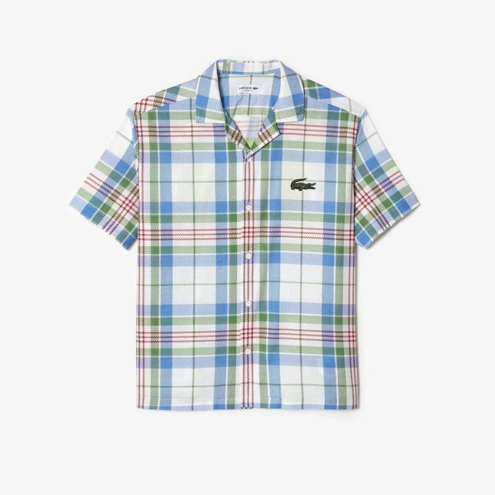 Lacoste Korta Sleeve Organic Bomull Check Vita | WESHP-7159