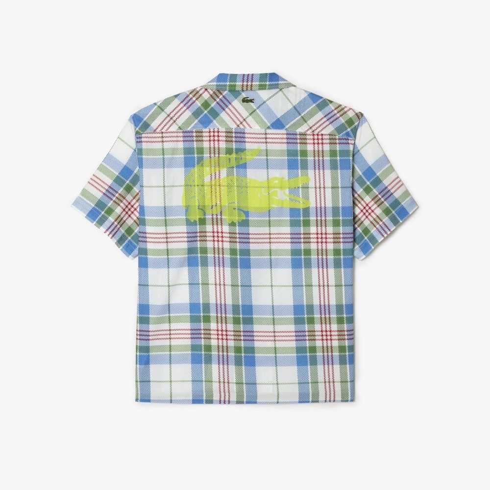 Lacoste Korta Sleeve Organic Bomull Check Vita | WESHP-7159