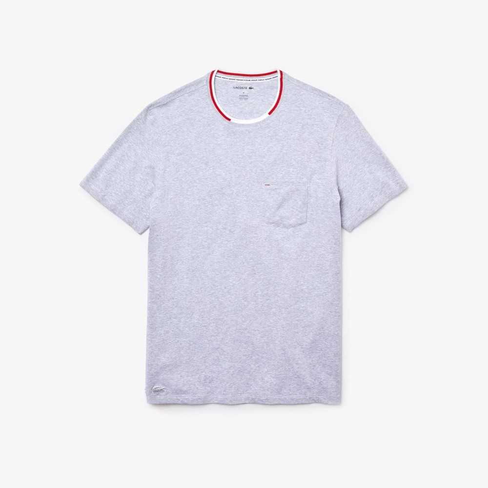 Lacoste Korta Sleeve Three-Tone Crew Neck Pajama T-Shirt Grå | HXDKF-3927