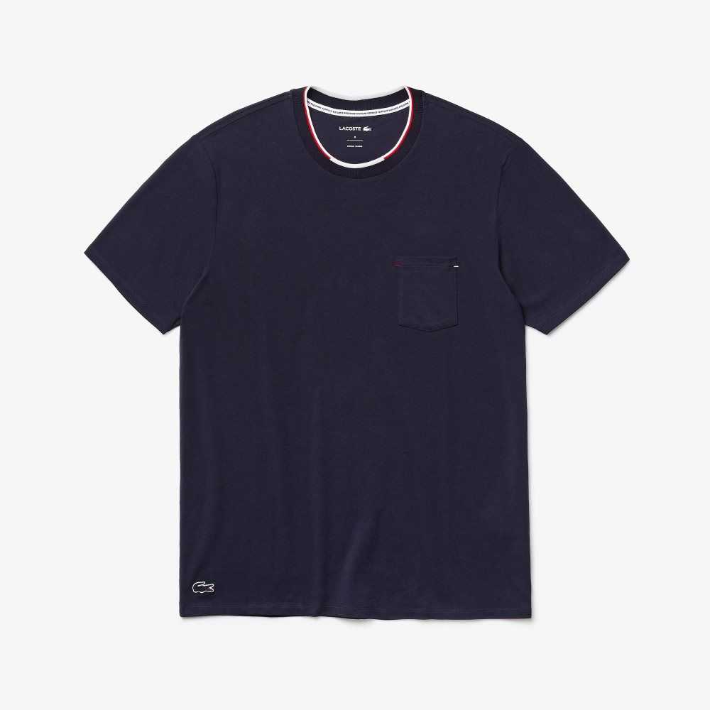 Lacoste Korta Sleeve Three-Tone Crew Neck Pajama T-Shirt Marinblå Blå | NATPJ-4795