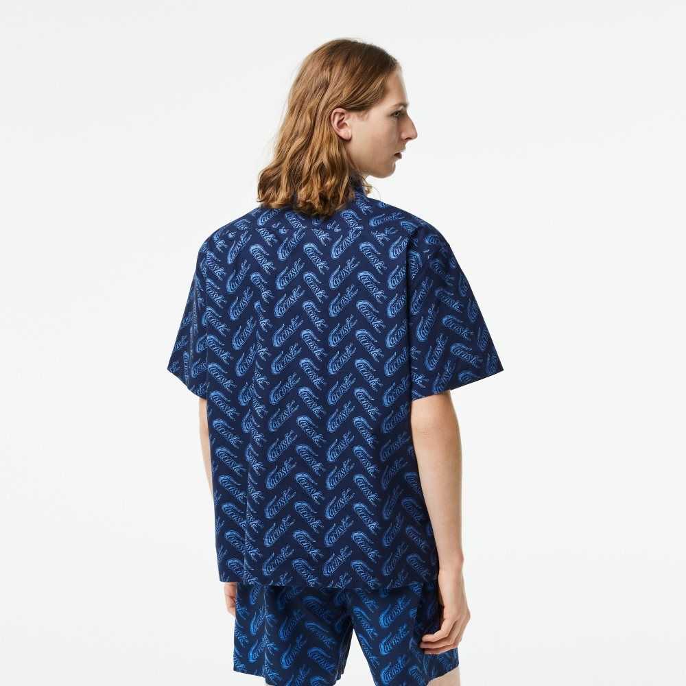 Lacoste Korta Sleeve Vintage Print Marinblå Blå Blå | ZEFLY-6514