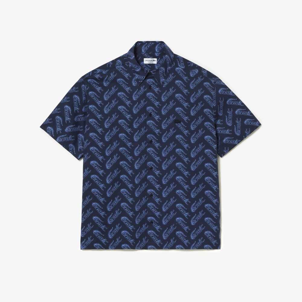 Lacoste Korta Sleeve Vintage Print Marinblå Blå Blå | ZEFLY-6514