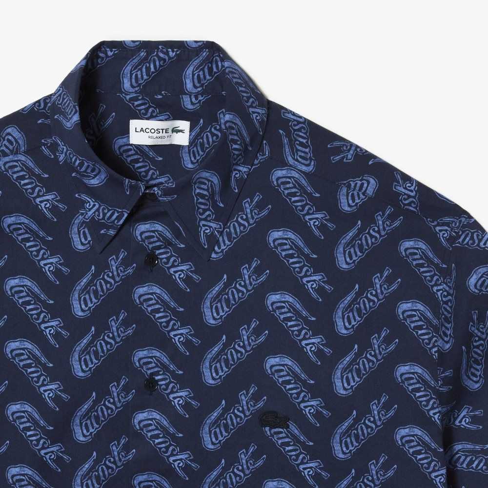 Lacoste Korta Sleeve Vintage Print Marinblå Blå Blå | ZEFLY-6514