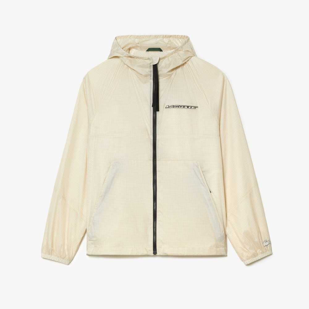 Lacoste Korta Zipped Hooded Vita Svarta | IOBWS-9418