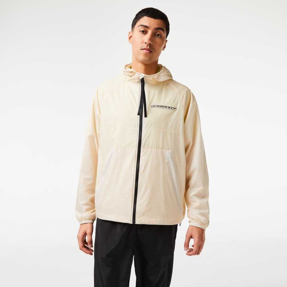 Lacoste Korta Zipped Hooded Vita Svarta | IOBWS-9418