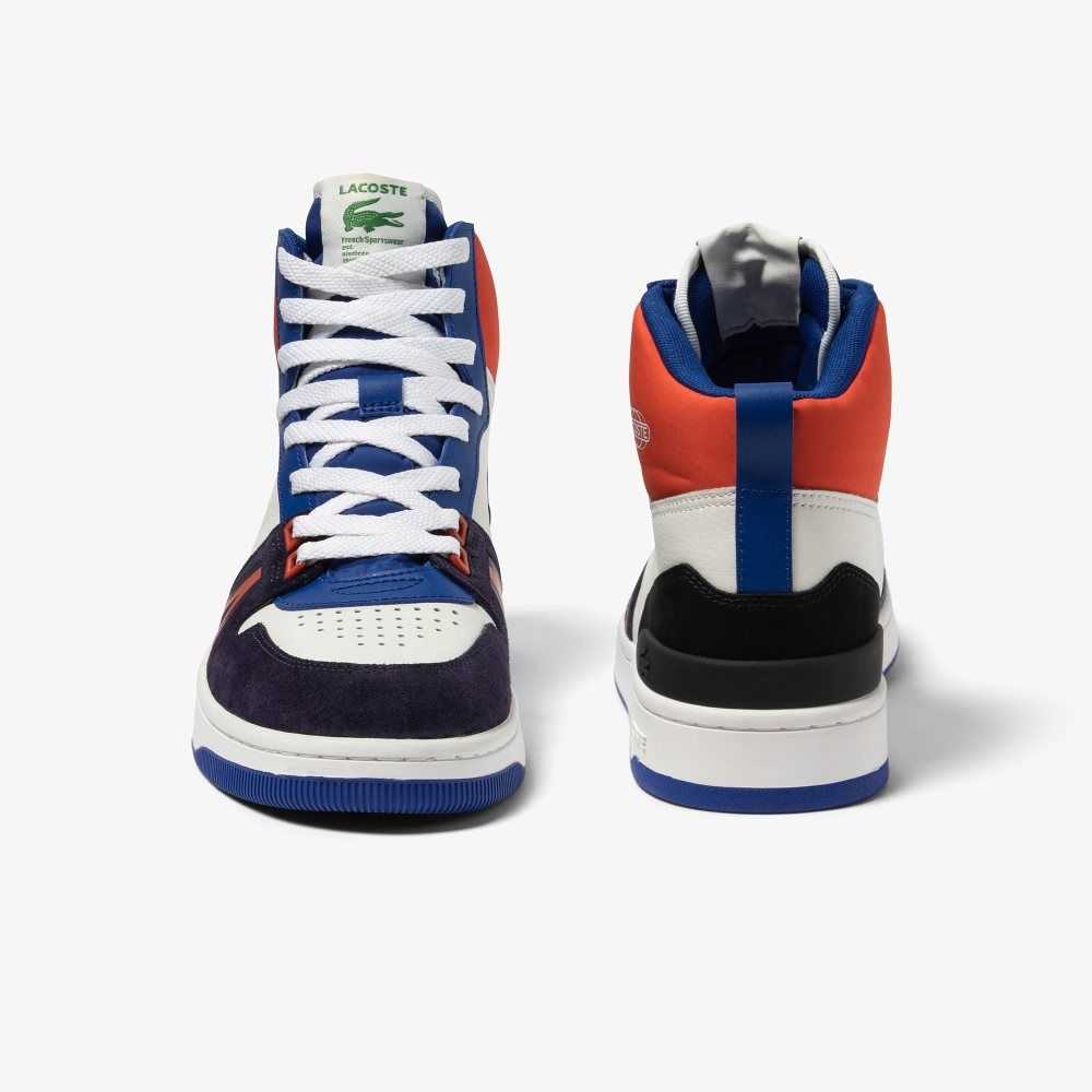 Lacoste L001 Mid Läder Colorblock Vita Marinblå | TEWRU-1964