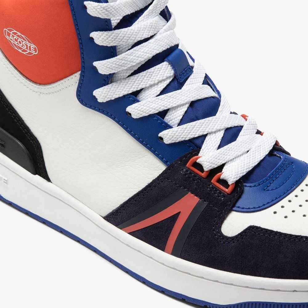 Lacoste L001 Mid Läder Colorblock Vita Marinblå | TEWRU-1964