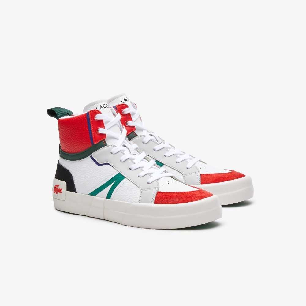 Lacoste L004 Mid Läder Vita Röda | OKVUY-5718