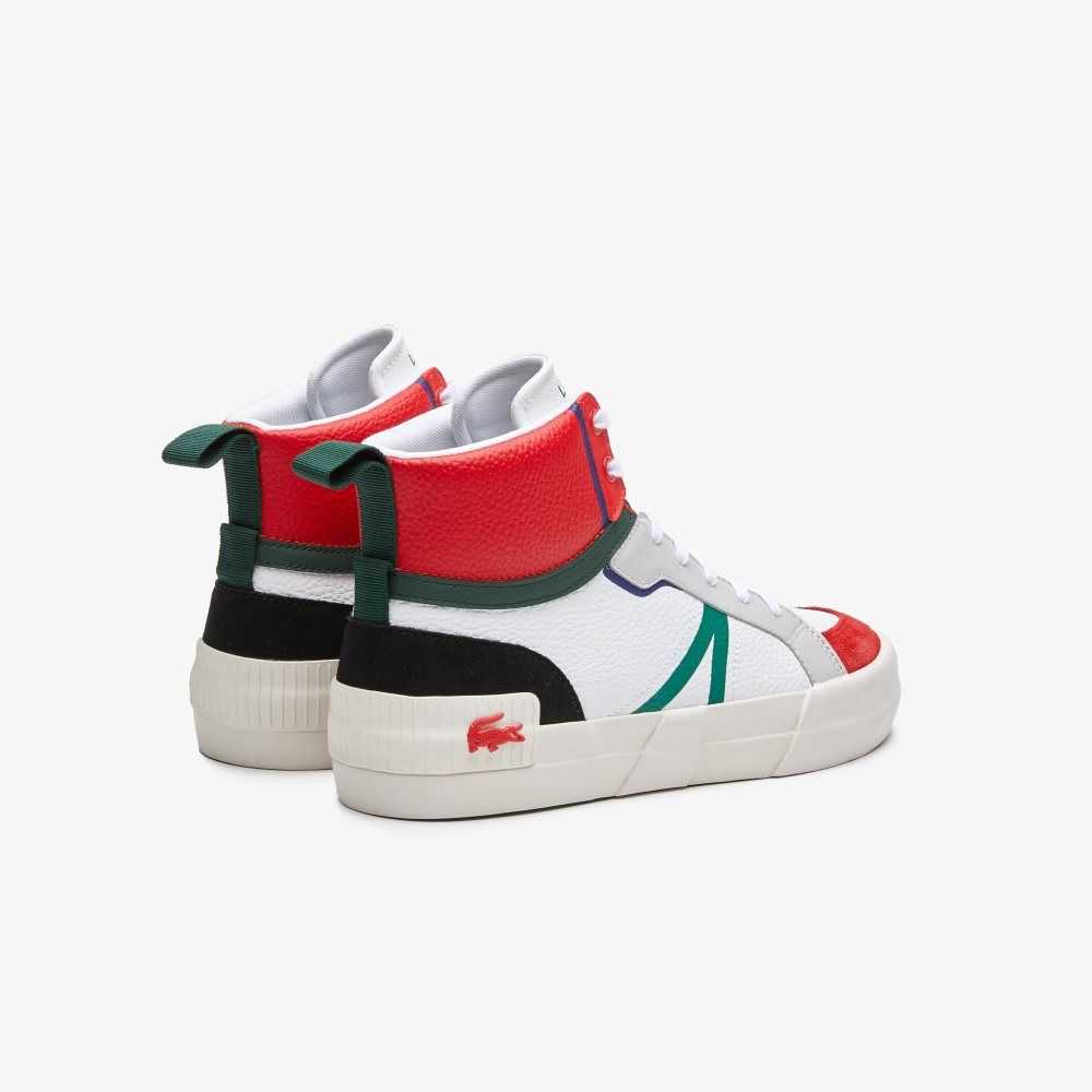 Lacoste L004 Mid Läder Vita Röda | OKVUY-5718