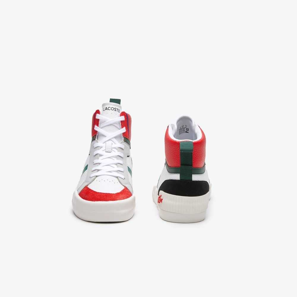 Lacoste L004 Mid Läder Vita Röda | OKVUY-5718