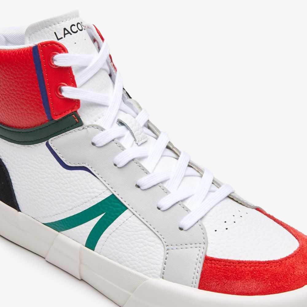 Lacoste L004 Mid Läder Vita Röda | OKVUY-5718