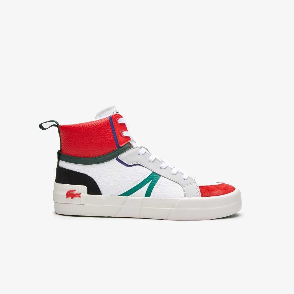 Lacoste L004 Mid Läder Vita Röda | OKVUY-5718