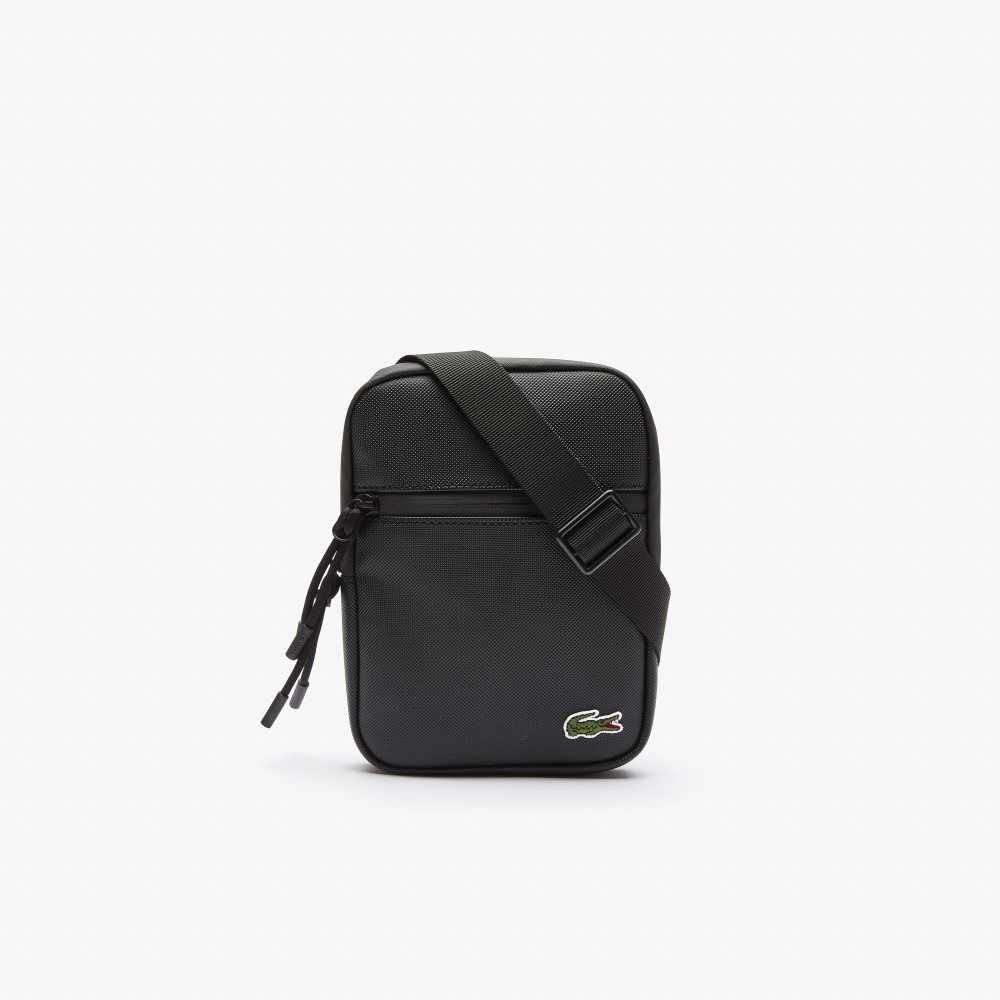 Lacoste LCST Coated Canvas Small Platta Crossbody Svarta | MUIPX-7916