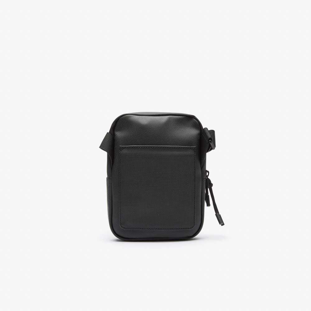 Lacoste LCST Coated Canvas Small Platta Crossbody Svarta | MUIPX-7916