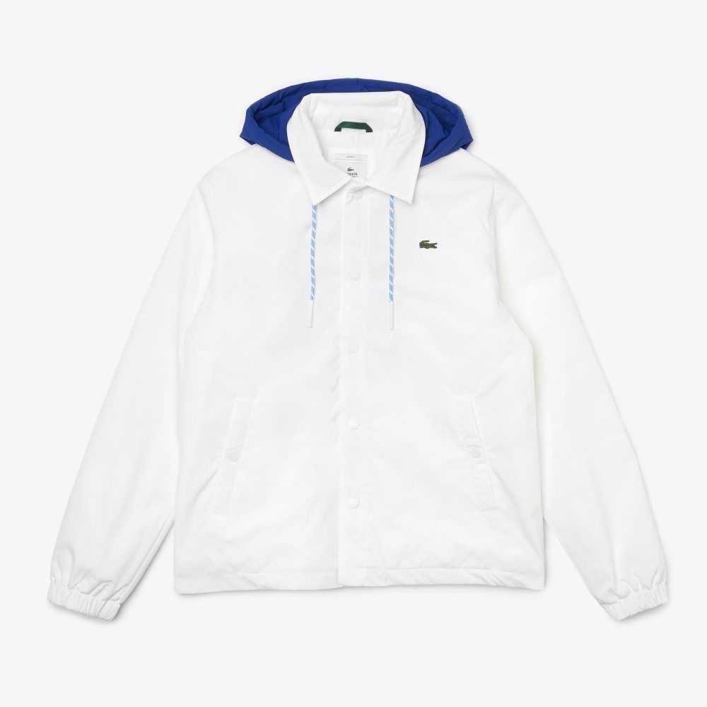 Lacoste LIVE Contrast Hood Buttoned Vita Blå | OQGLA-0637